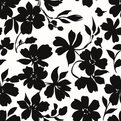 Floral seamless pattern. Organic abstract flower background. Modern print in black and white for textile design, fabric, wallpaper, cards, wall art, posters, covers and home decoration.