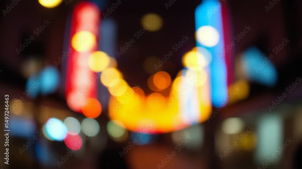 Poster a video showing vibrant blurred lights shining in darkness creating an abstract and colorful spectac