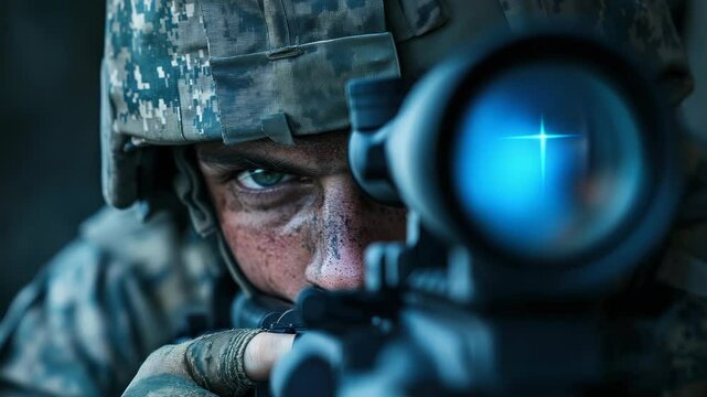 Soldier Aiming Down the Sight: Intense Focus in Military Operations