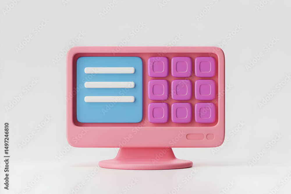 Poster pink pastel computer monitor with menu and buttons 3d render