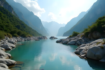 A clear lake among the mountains