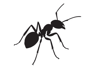 ant logo vector silhouette illustration, vector illustration of ant logo icon design, vector of a black silhouette ant, black ant silhouette isolated on white background.