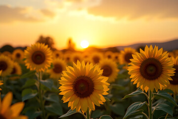 A field of sunflowers reaching for the sun