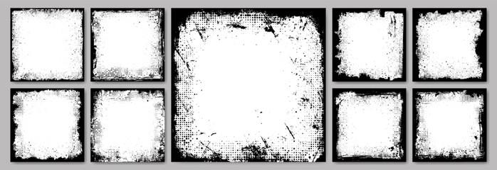 Halftone dot pattern frame background with torn paper texture and watercolor grunge paint brush stroke. Business banner border, luxury comic silhouette and retro fashion photo collage for social media