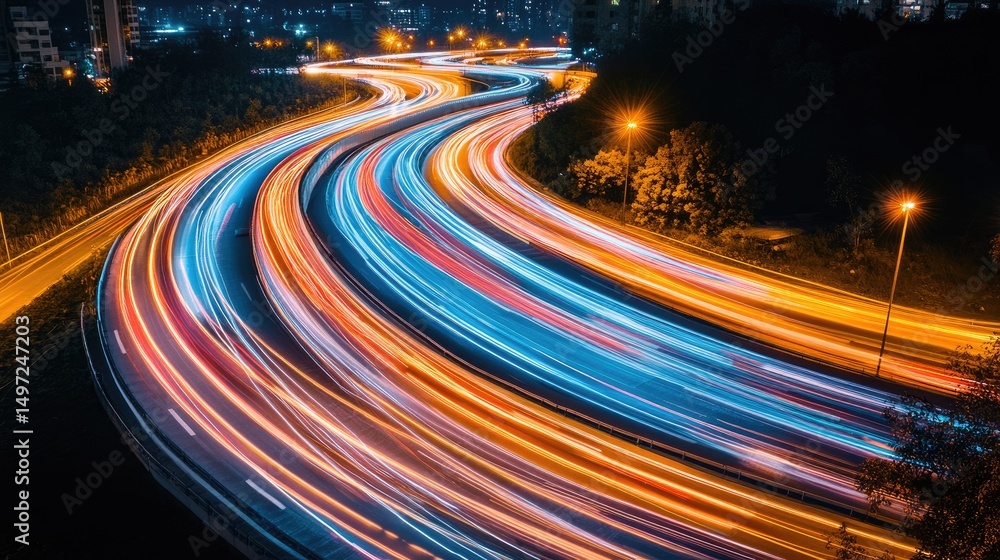 Aufkleber conceptual data packets traveling through virtual highways and neon pathways