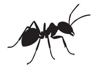 ant logo vector silhouette illustration, vector illustration of ant logo icon design, vector of a black silhouette ant, black ant silhouette isolated on white background.