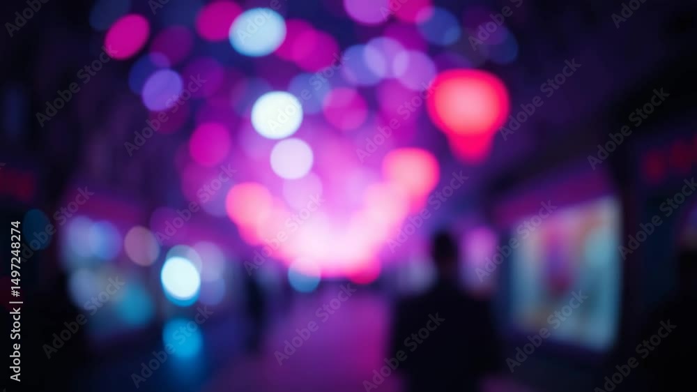 Poster a video showing vibrant blurred lights shining in darkness creating an abstract and colorful spectac