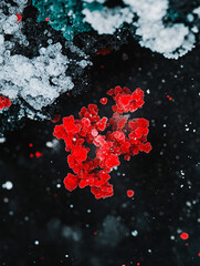 Close-Up Action of Red Microorganisms on Black Surface in a Scientific Study Environment