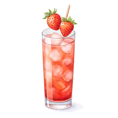 strawberry cocktail with ice Isolated on transparent background