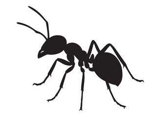 ant logo vector silhouette illustration, vector illustration of ant logo icon design, vector of a black silhouette ant, black ant silhouette isolated on white background.
