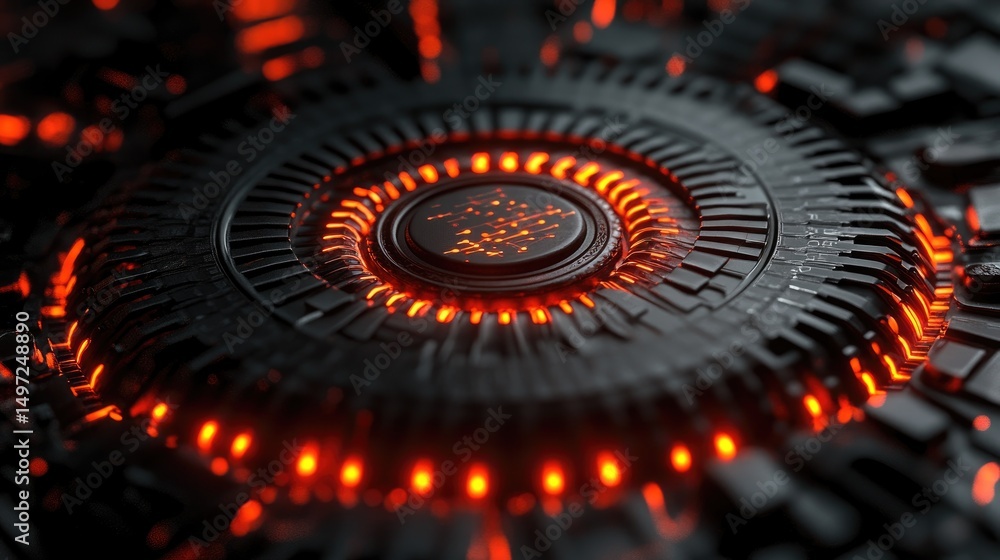 Poster quantum computing core glowing with vibrant energy and particle effects