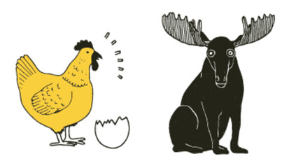 Fototapeta premium Charming Vector Illustrations of Chicken and Moose for Creative Projects