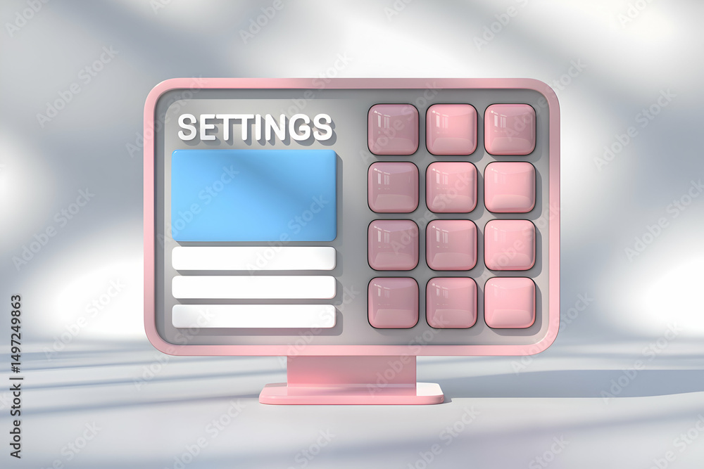 Poster pink pastel computer screen showing settings menu