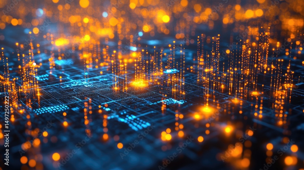 Poster world map overlaid with glowing data lines and connection nodes representing global networking