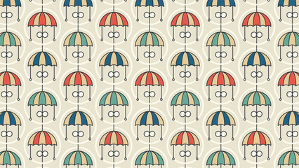 Retro umbrella pattern on a beige backdrop.