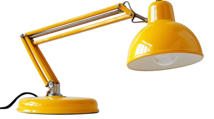 Modern yellow desk lamp with adjustable arm and shade, designed for work or study, bright and functional, suitable for office