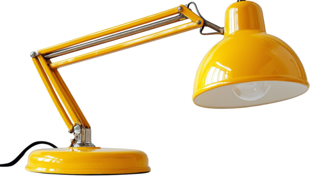 Modern yellow desk lamp with adjustable arm and shade, designed for work or study, bright and functional, suitable for office