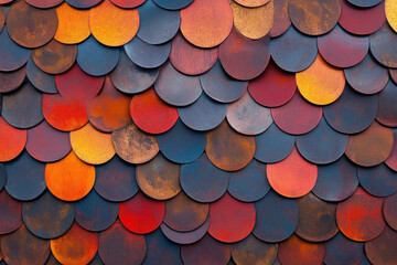 Colorful textured metal circles overlapping in a layered pattern