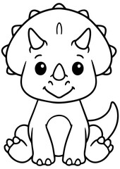 Naklejka premium Cute baby dinosaur in black and white vector style on white background. Perfect for engraving, print, logo, and creative illustration projects