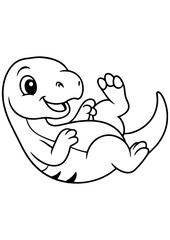 Obraz premium Cute baby dinosaur in black and white vector style on white background. Perfect for engraving, print, logo, and creative illustration projects