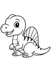 Obraz premium Cute baby dinosaur in black and white vector style on white background. Perfect for engraving, print, logo, and creative illustration projects