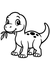 Fototapeta premium Cute baby dinosaur in black and white vector style on white background. Perfect for engraving, print, logo, and creative illustration projects