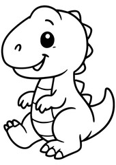 Cute baby dinosaur in black and white vector style on white background. Perfect for engraving, print, logo, and creative illustration projects