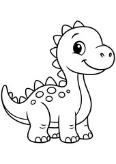 Fototapeta premium Cute baby dinosaur in black and white vector style on white background. Perfect for engraving, print, logo, and creative illustration projects