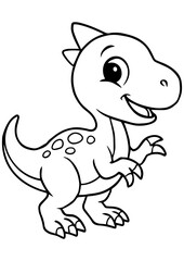 Obraz premium Cute baby dinosaur in black and white vector style on white background. Perfect for engraving, print, logo, and creative illustration projects