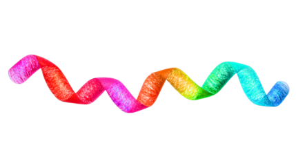 Colorful twisted ribbon transparency background festive decoration party accessory vibrant shiny textured celebration fun