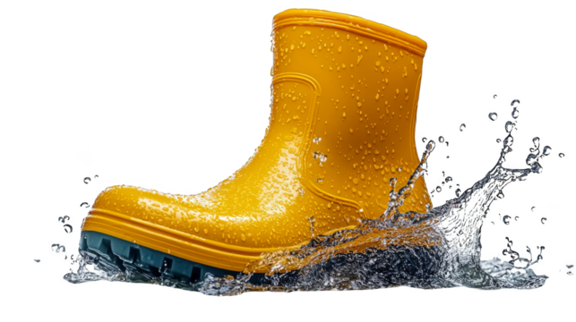 Yellow rubber boot splashing water wet and waterproof footwear outdoor rain boot waterproof shoe durable rain gear waterproof