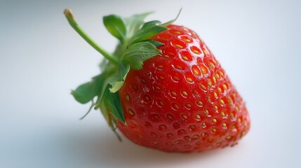 Fresh and Juicy Strawberry with Green Leaves on White Background