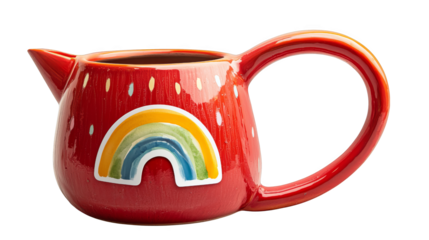 Colorful ceramic teapot with rainbow design, glossy finish, and cheerful, vibrant appearance perfect for brightening up tea