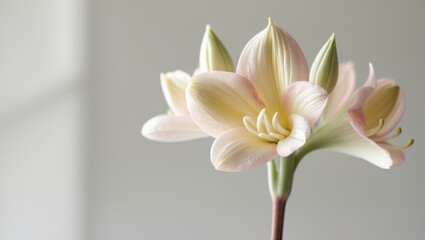 Naklejka premium Single flower bloom, delicate petals, and soft colors. Close-up of a beautiful flower. Nature and floral beauty. The concept of elegance and natural aesthetics.