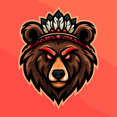 Obraz premium Creative esports logo featuring a fierce bear adorned with a decorative headpiece in vibrant colors