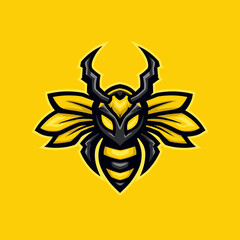 Fototapeta premium Unique esports logo featuring a stylized bee on a vibrant yellow background designed for competitive gaming teams
