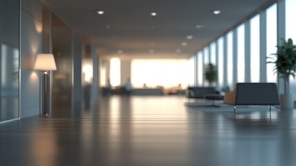 Serene Modern Office Lobby with Sunset View