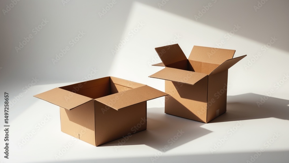 Poster cardboard box open and closed with a soft shadow against a background