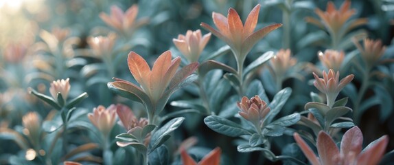 Fototapeta premium Close-up of succulent plants with fleshy leaves and a soft blurred background.