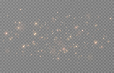 Golden glow dust png. Spraying glitter on isolated transparent background. Sparkling light or sparkling dust png. Christmas light.