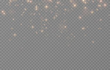 Golden glow dust png. Spraying glitter on isolated transparent background. Sparkling light or sparkling dust png. Christmas light.
