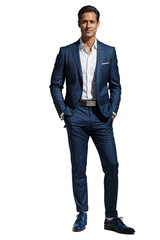 Confident Businessman in Blue Suit and White Shirt