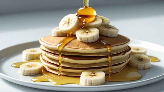 Serving of honey-glazed banana pancakes