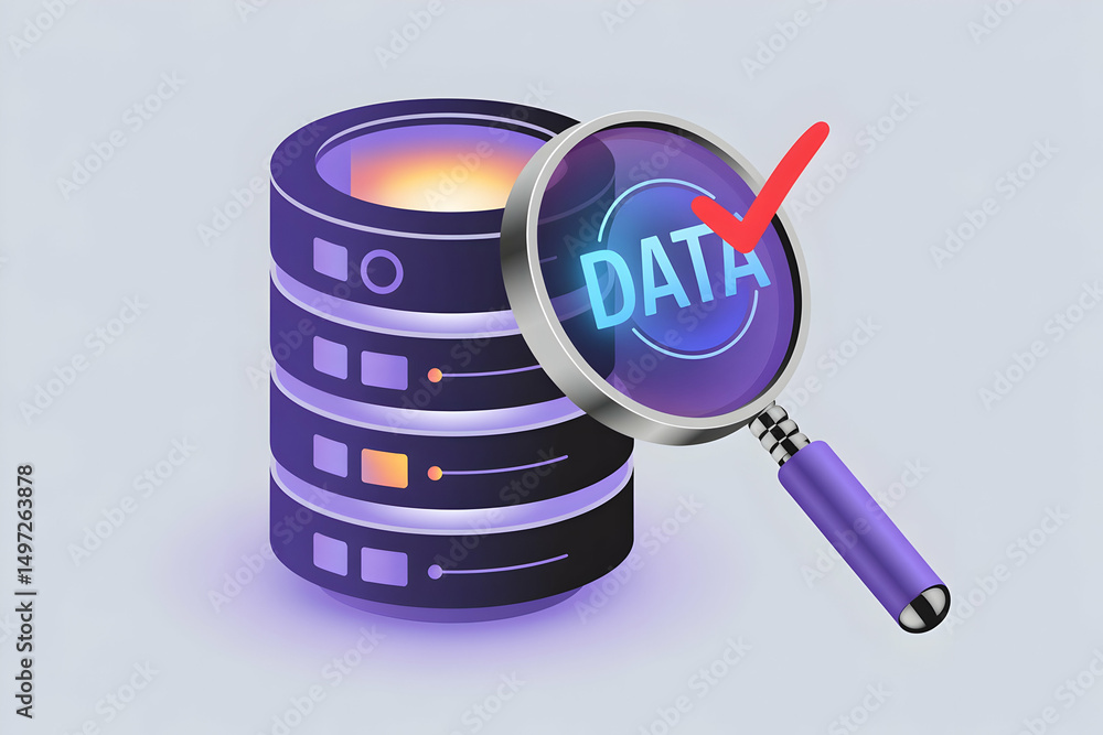 Poster database data security check with magnifying glass