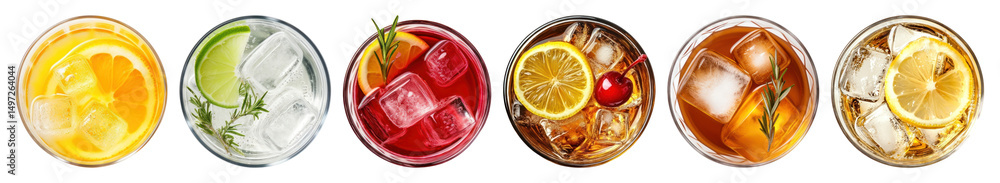 Poster png colorful refreshing cocktail selection, element set on transparent background