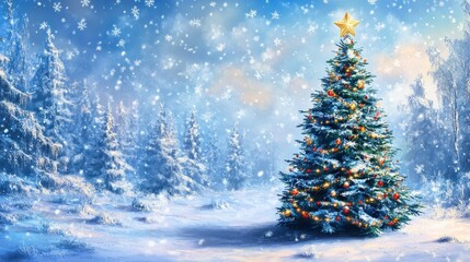 Happy Holidays Letter. Winter Background with Christmas Tree. Greeting Card Design