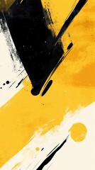 Dynamic Abstract Art Featuring Bold Yellow and Black Brushstrokes on a Cream Background