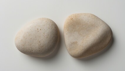 Obraz na płótnie Canvas Isolated beige stones on a plain background. Polished sea rocks. Bird's-eye view
