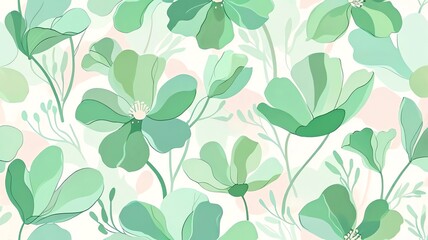Elegant Mint Green Floral Pattern:  A Seamless Design of Delicate Flowers and Leaves