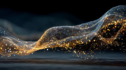 Elegant Golden Flowing Particles And Glitter On Smoky Background